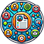 CRM icon featuring interconnected user profiles and gear symbols, representing customer relationship management and business automation.