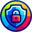 Cyber security icon featuring a shield, padlock, and network connections symbolizing online protection and data security.