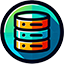 Database icon featuring a stack of server disks and network connection lines, symbolizing data storage and management.