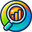 Magnifying glass focusing on SEO statistics and performance metrics, symbolizing in-depth SEO analysis.